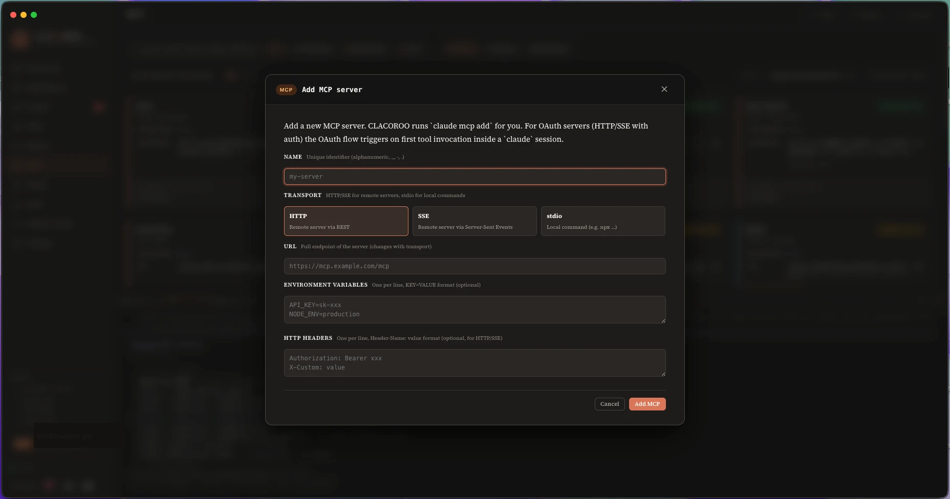 Add MCP server form