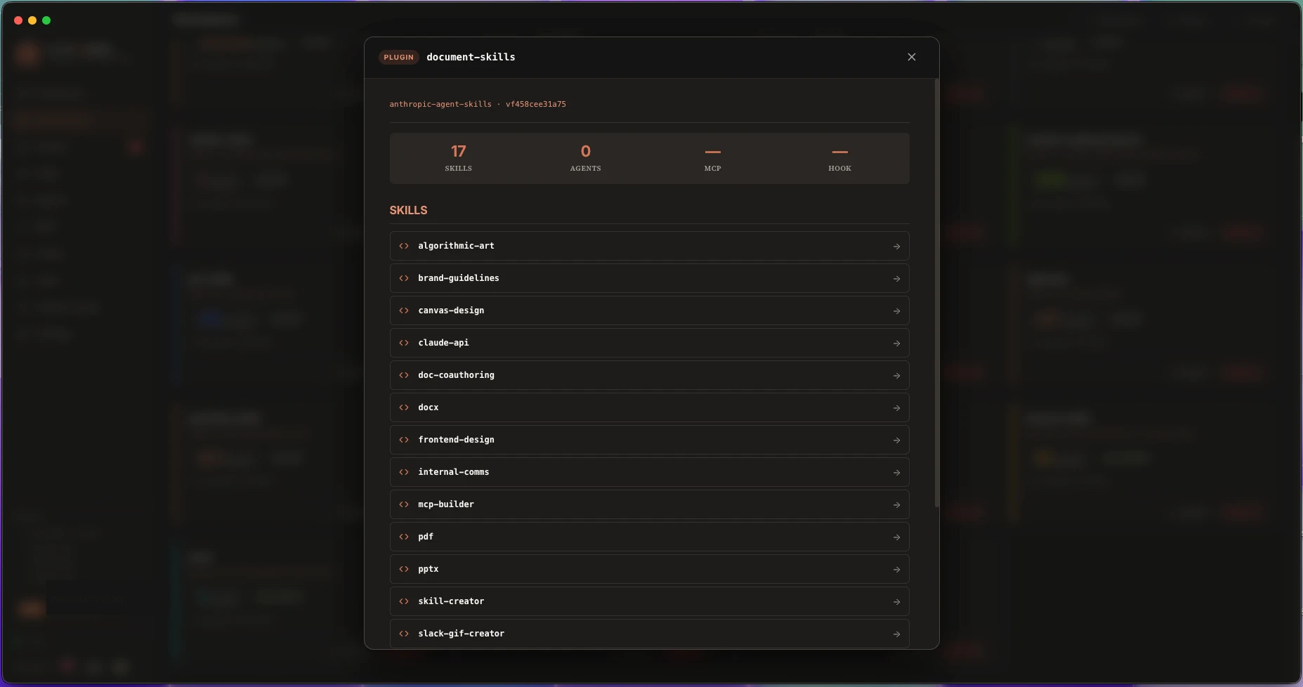 Plugin detail with its skills